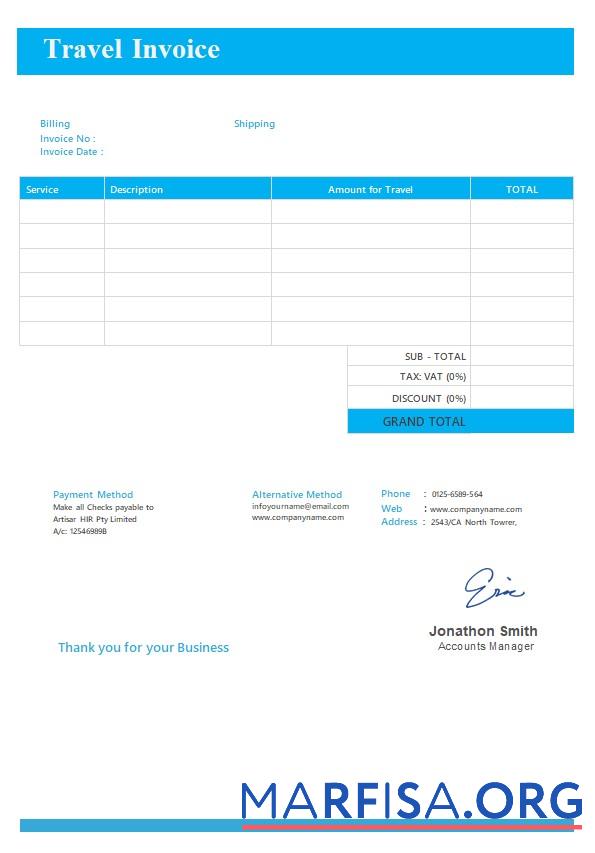 Downloadable Free Travel Invoice Template